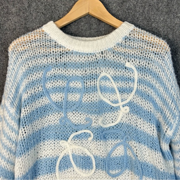 Loewe Women's Blue
Anagram Embroidered Striped Mohair-Blend Sweater size small - Picture 2 of 9